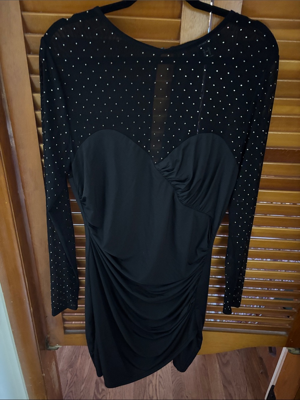 Forever 21+ Black Long-Sleeve Rhinestone Mesh Cocktail Dress